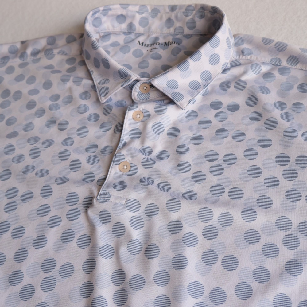 Mizzen+Main Mens XL Short Sleeve Polo Shirt Blue Gray Dot Geometric Performance